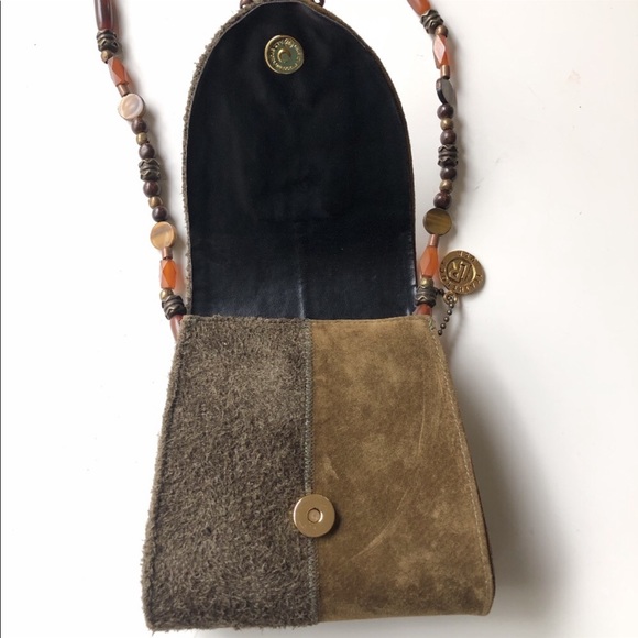 LEATHEROCK Olive & Tan Suede Box Shoulder Bag with Bead & Bronze Detail - Picture 7 of 13